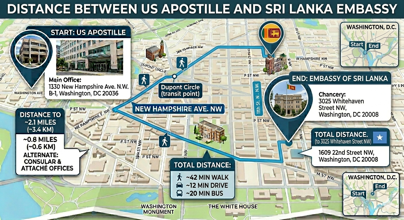 Map of Sri Lanka Embassy Legalization Services in Washington D.C.